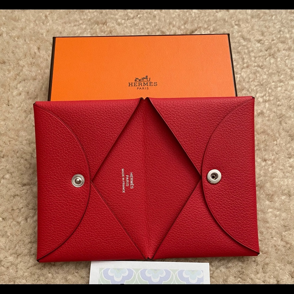 HERMES CALVI WALLET CALFSKIN ROUGE DE COEUR